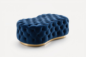 Blue Velvet Ottoman Gold Base Tufted Upholstery Modern Furniture