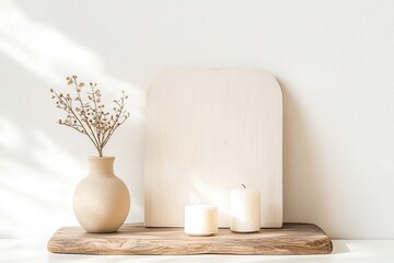 A serene minimalist altar scene featuring candlelight, perfect for ceremonies and spiritual settings.