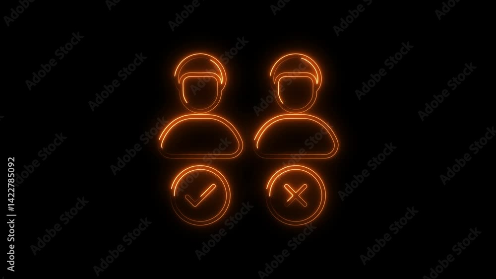 Poster user account approval and rejection neon glow sign animation concept for website design and security