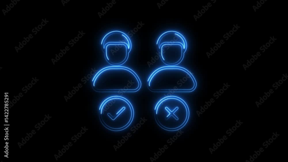 Poster approval and rejection glowing neon icons on black background user selection and interface options u