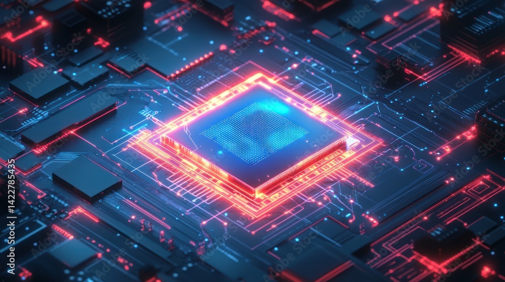 Poster integrated circuit board: advanced technology and futuristic data flow visual