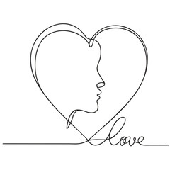 Simple continuous line drawing of a  word Love in the heart. Minimalist one-line artwork, elegant "Love" word woven into heart shape, symbolizing pure and endless affection.