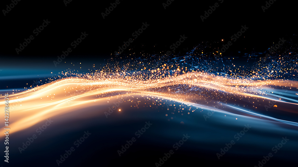 Poster dynamic sparkling waves of light abstract art dark background digital creation artistic imagery