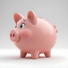 3d cute animation of a piggy bank on white background