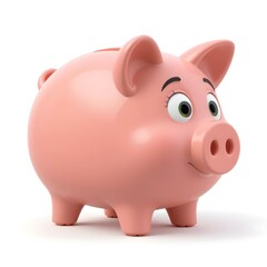 3d cute animation of a piggy bank on white background