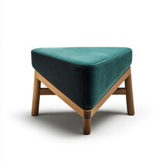 Teal Velvet Triangular Ottoman Modern Wooden Legs Contemporary Furniture
