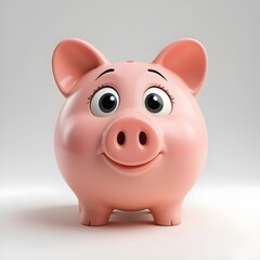 3d cute animation of a piggy bank on white background
