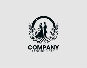 Fototapeta premium Elegant Bride and Groom Romantic Poses Vector Logo Design