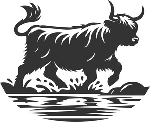 Highland cattle animal running silhouette vector