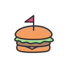 Burger colored icons, minimalist vector illustration ,simple transparent graphic element .Isolated on white background