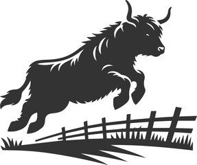 Highland cattle animal running silhouette vector