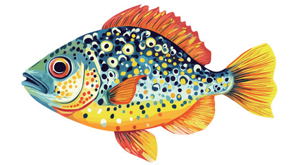 Fototapeta premium A digital illustration of a tropical fish with bright colors. The fish's body is mainly blue with small yellow and orange dots.