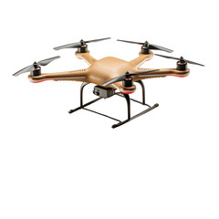 Drone with Package Over Stacked Cardboard Boxes on White


