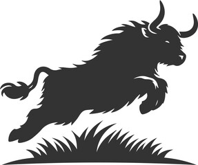 Highland cattle animal running silhouette vector