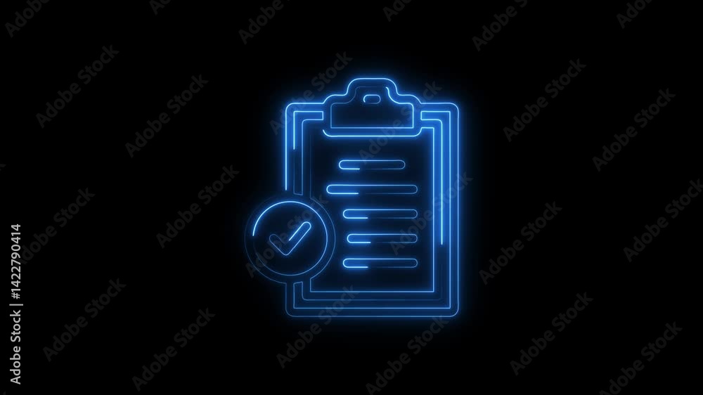 Aufkleber neon style checklist with check mark illustration on black background completed task concept with gl