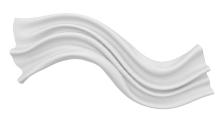 A white flowing fabric or material with soft curves and folds against a solid black background space
