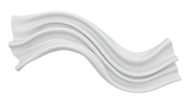 A white flowing fabric or material with soft curves and folds against a solid black background space