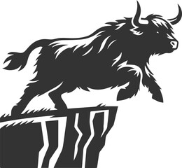 Highland cattle animal running silhouette vector