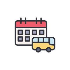 Bus trip schedule colored icons, minimalist vector illustration ,simple transparent graphic element .Isolated on white background