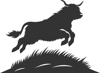 Highland cattle animal running silhouette vector