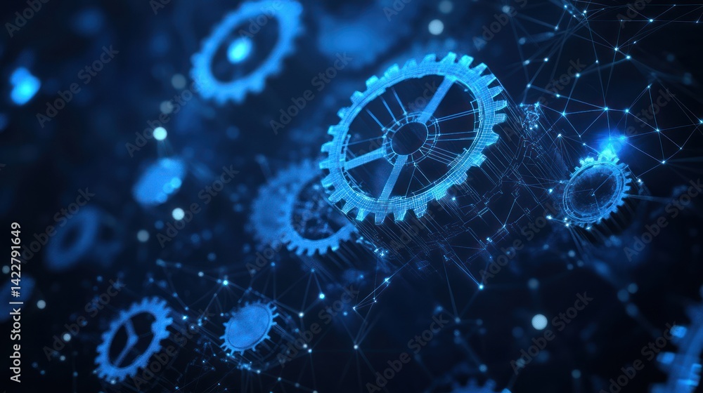 Poster digital gears abstract technology innovative concept interconnected system
