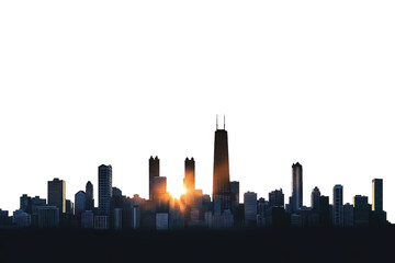 Fototapeta premium chicago skyline silhouette at sunrise, isolated on white background.
