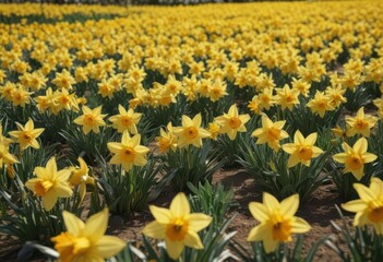 Obraz premium Thousands of daffodils in full bloom, a sea of sunshine yellow , petals, blossom, macro