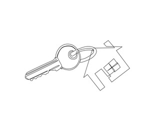 Simple key house outline drawing illustration. one continuous line drawing of Key house.