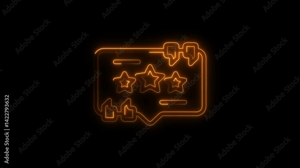 Poster Glowing neon star rating animation on dark background for customer satisfaction and review concepts