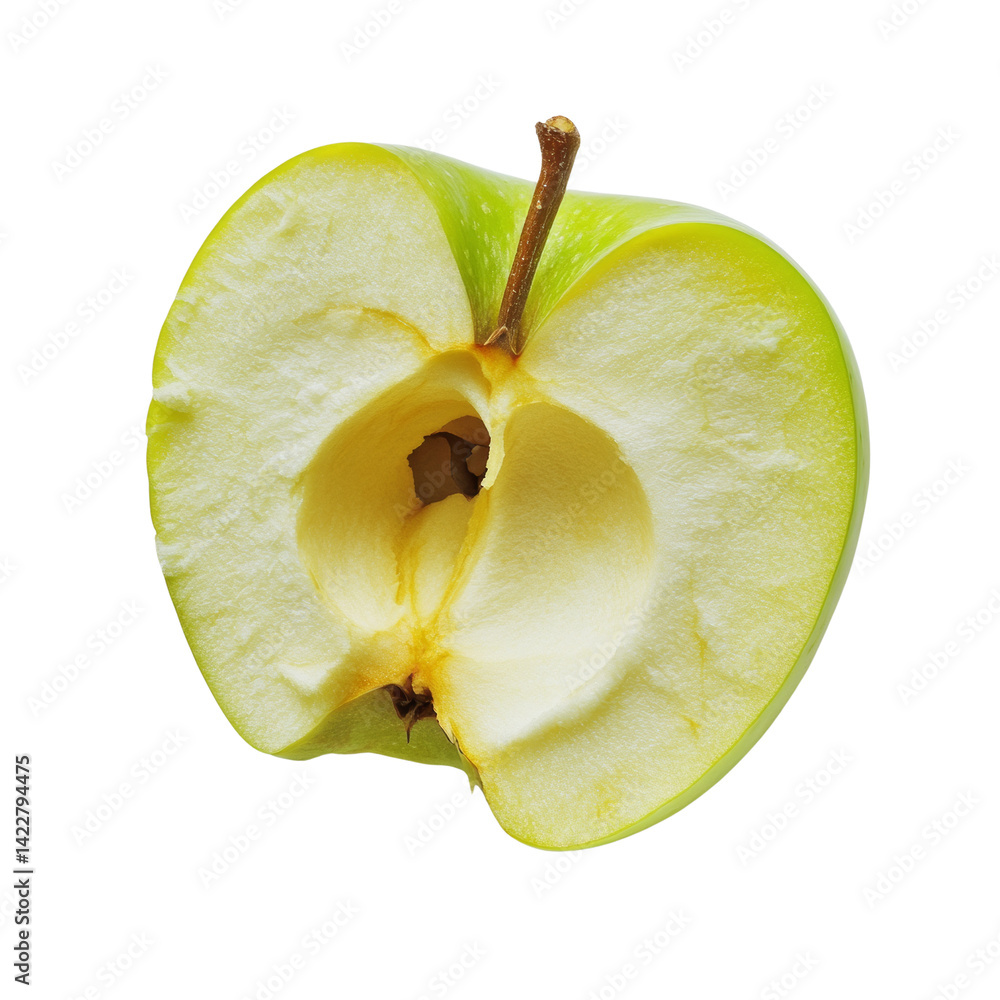 Poster halved green apple section on pitch-black background presenting its inner structure