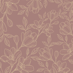 Elegance Wedding drawn mono-line floral botanical flower pattern background design