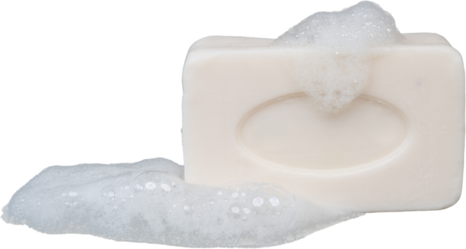 Soap bar with bubble foam isolated transparent