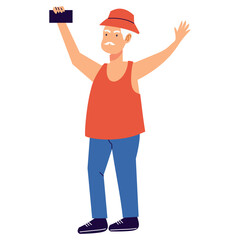 Elderly Pensioner Activity Character. Vector Illustration in Cartoon Style.