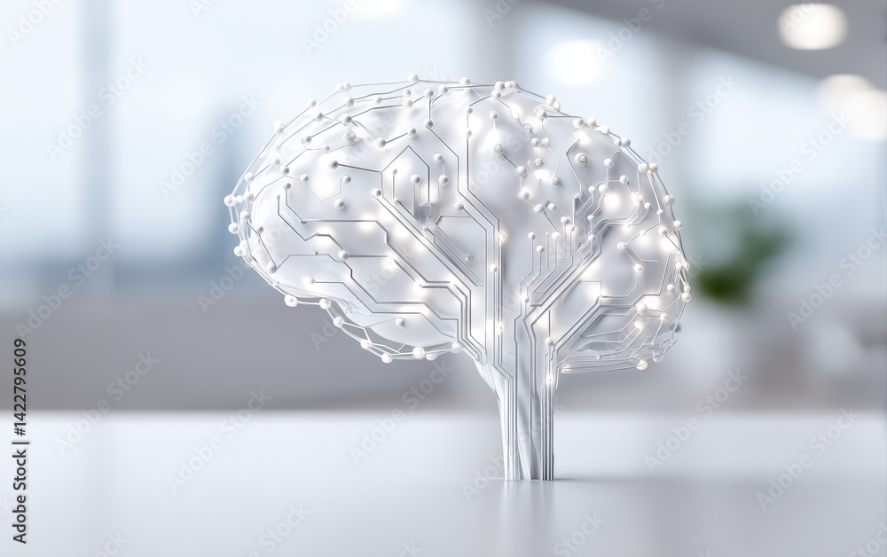 Poster futuristic brain design symbolizes fusion of ai and technology, showcasing innovation and creativity