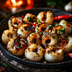 A fiery grilled calamari with chili and garlic.