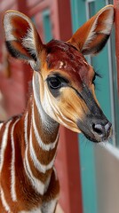 Okapi Portrait, Zoo Enclosure