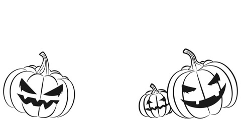 Scary Halloween Pumpkins Black and White Line Art Illustration