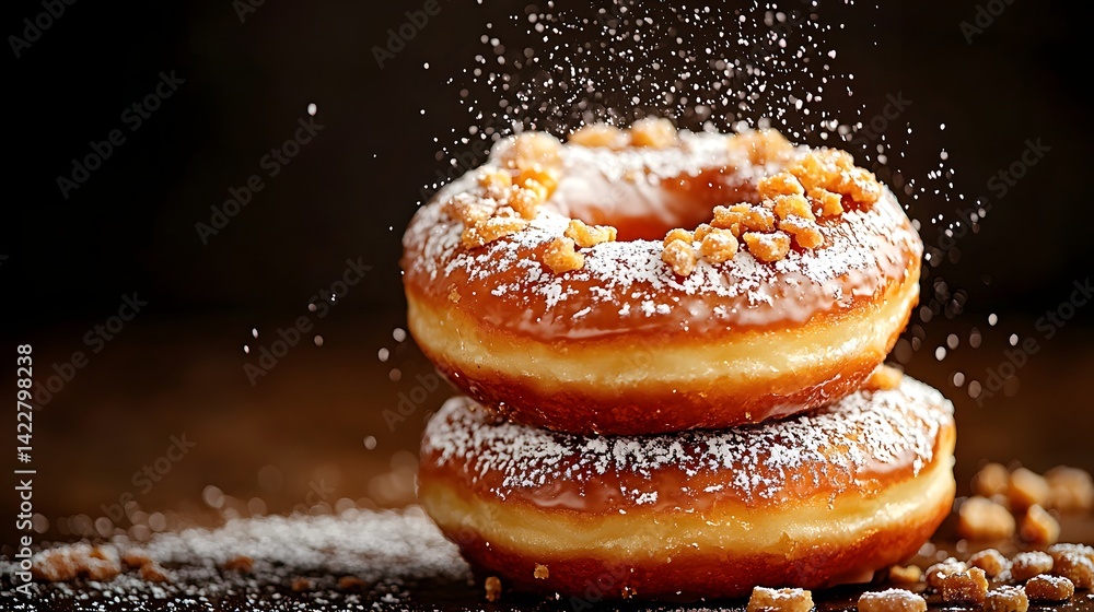 Aufkleber two crisp and fluffy fried donuts topped with a light coating of powdered sugar creating a tempting 