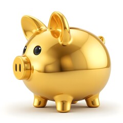 3d cute animation of a gold piggy bank on white background
