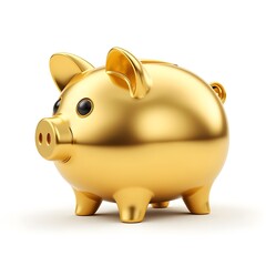 3d cute animation of a gold piggy bank on white background
