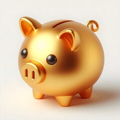 3d cute animation of a gold piggy bank on white background
