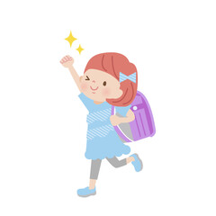 ランドセルを背負ってガッツポーズする女の子