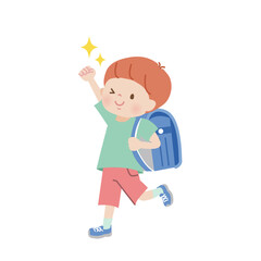 ランドセルを背負ってガッツポーズする男の子