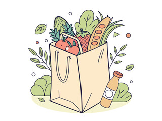 Grocery food Eco shopping bags. Vector supermarket illustration 