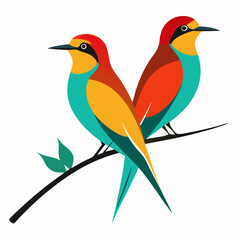 Couple of bee-eaters on a branch vector on white background.
