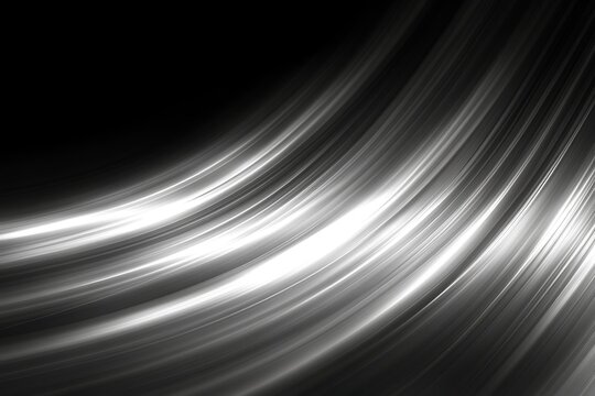 Abstract grayscale curves, glowing lines, dark background.