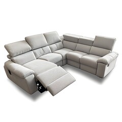 Fototapeta premium White sectional sofa with a recliner on the left side