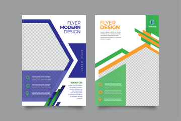 Brochure & Flyer designs with various shapes like round, triangular etc. and customizable colors like off-white, green, sky blue, pink, orange, blue etc.
