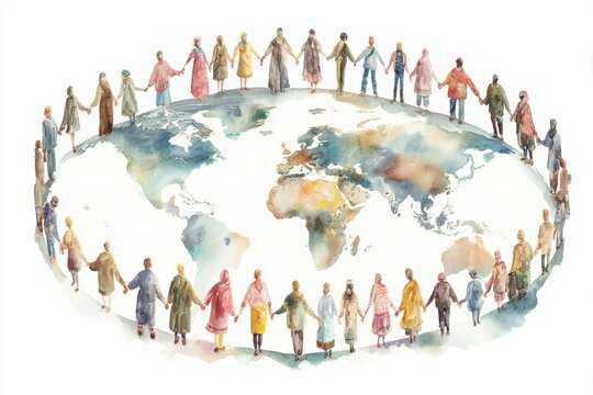 Celebrating Unity through a Beautiful Watercolor Painting of Hands Holding Around the World for International Workers' Day