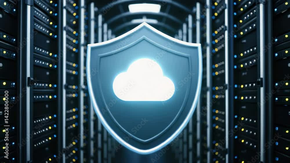 Poster a cloud icon symbolizing protection within cybersecurity layers.